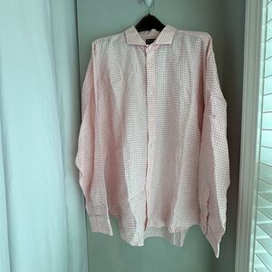 Lands’ End XXL Taylored Fit Irish Linen Dress Shirt Pink White Checked